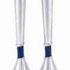 Contemporary Tall Silver Candle Holders with Blue Lapis Gemstone