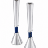 Contemporary Tall Silver Candle Holders with Blue Lapis Gemstone