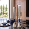 Contemporary Tall Silver Candle Holders with Blue Lapis Gemstone