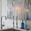 Contemporary Tall Silver Candle Holders with Blue Lapis Gemstone