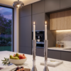 Contemporary Tall Silver Candle Holders with Blue Lapis Gemstone