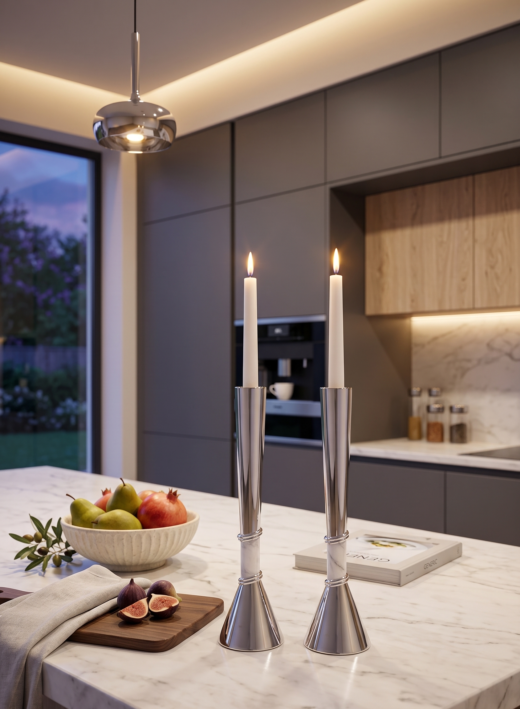 Contemporary Tall Silver Candle Holders with Blue Lapis Gemstone