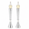 Contemporary Tall Silver Candle Holders with Blue Lapis Gemstone