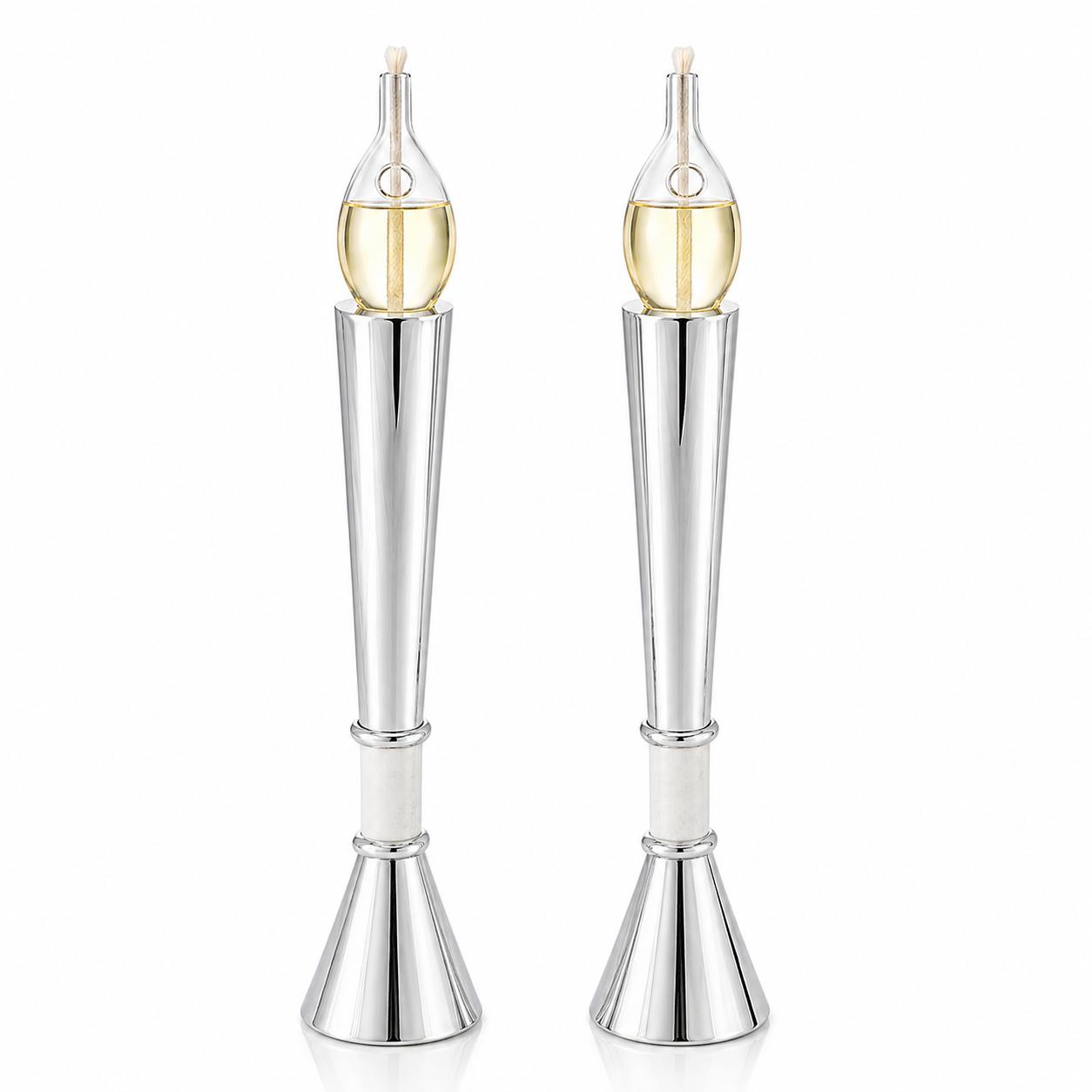 Contemporary Tall Silver Candle Holders with Blue Lapis Gemstone