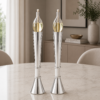 Contemporary Tall Silver Candle Holders with Blue Lapis Gemstone