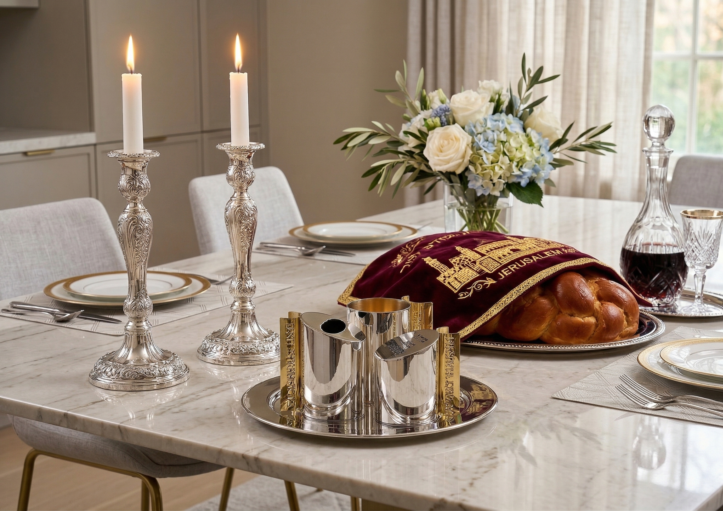 Slanted-Top Modern Sterling Silver Havdalah Set with Arch Handles