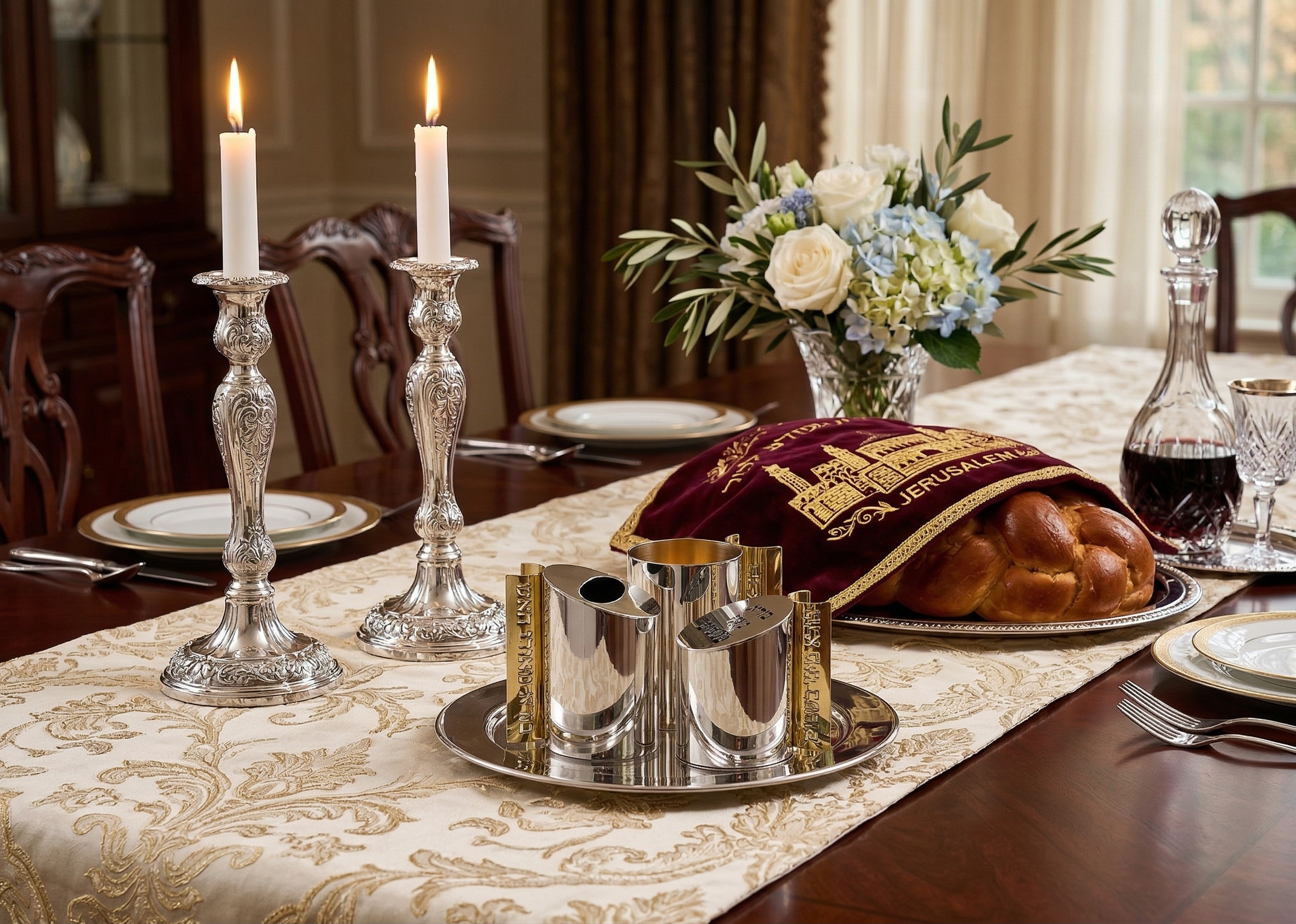 Slanted-Top Modern Sterling Silver Havdalah Set with Arch Handles