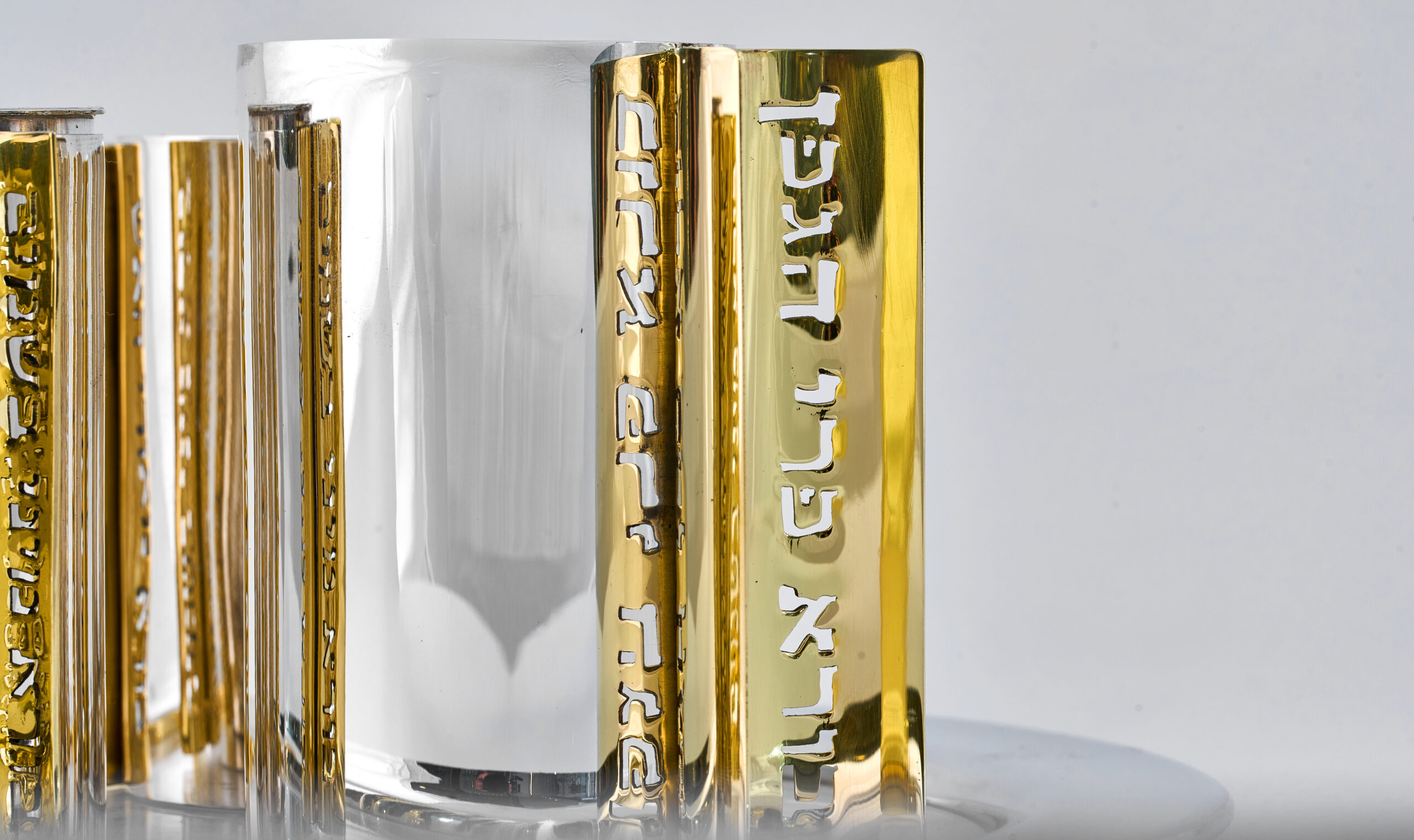 Slanted-Top Modern Sterling Silver Havdalah Set with Arch Handles