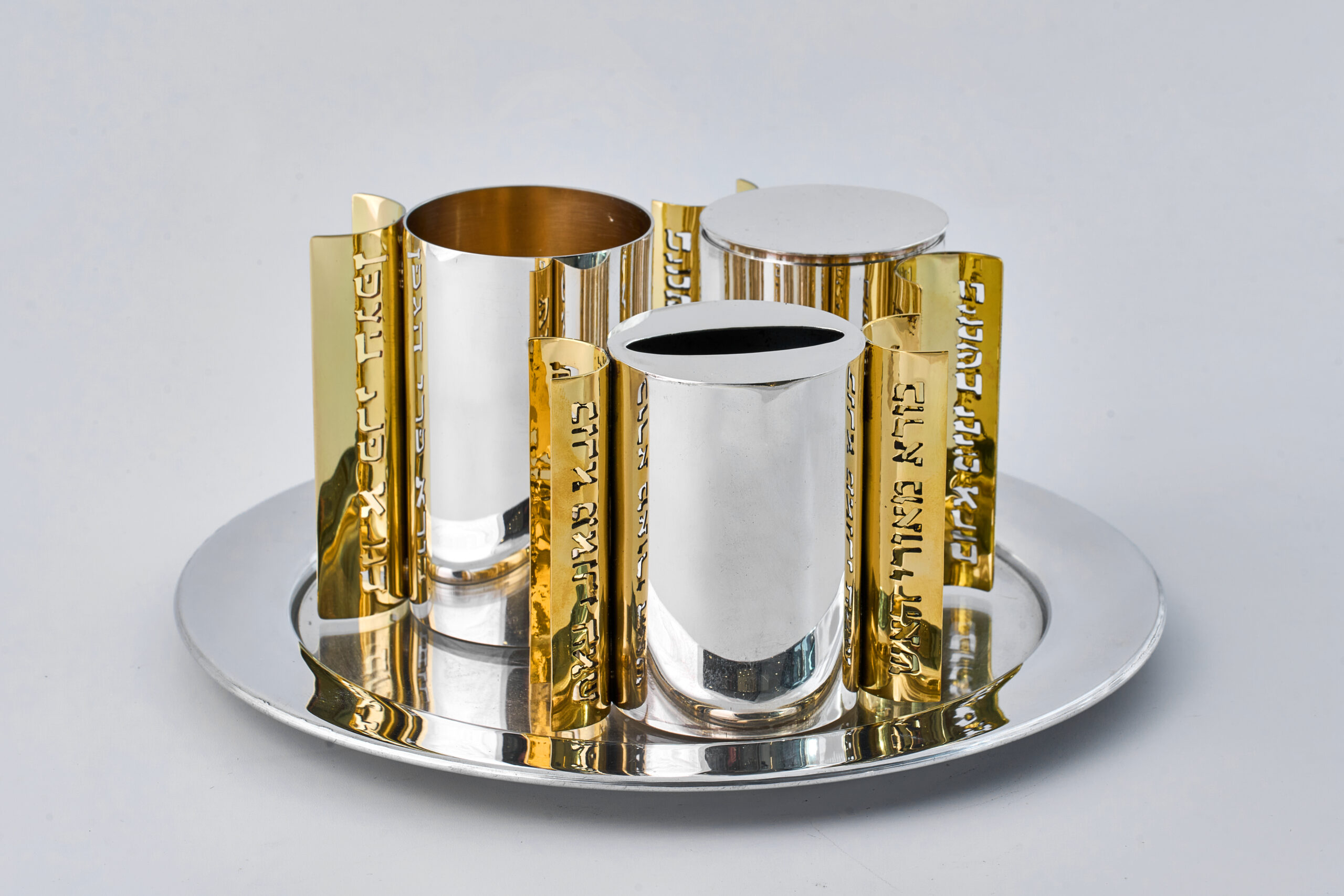 Slanted-Top Modern Sterling Silver Havdalah Set with Arch Handles