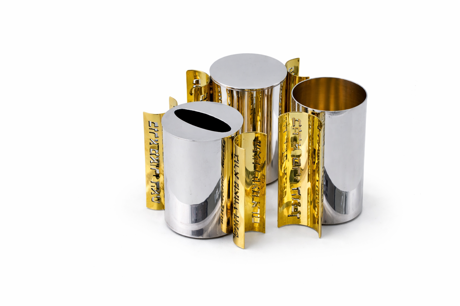 Slanted-Top Modern Sterling Silver Havdalah Set with Arch Handles