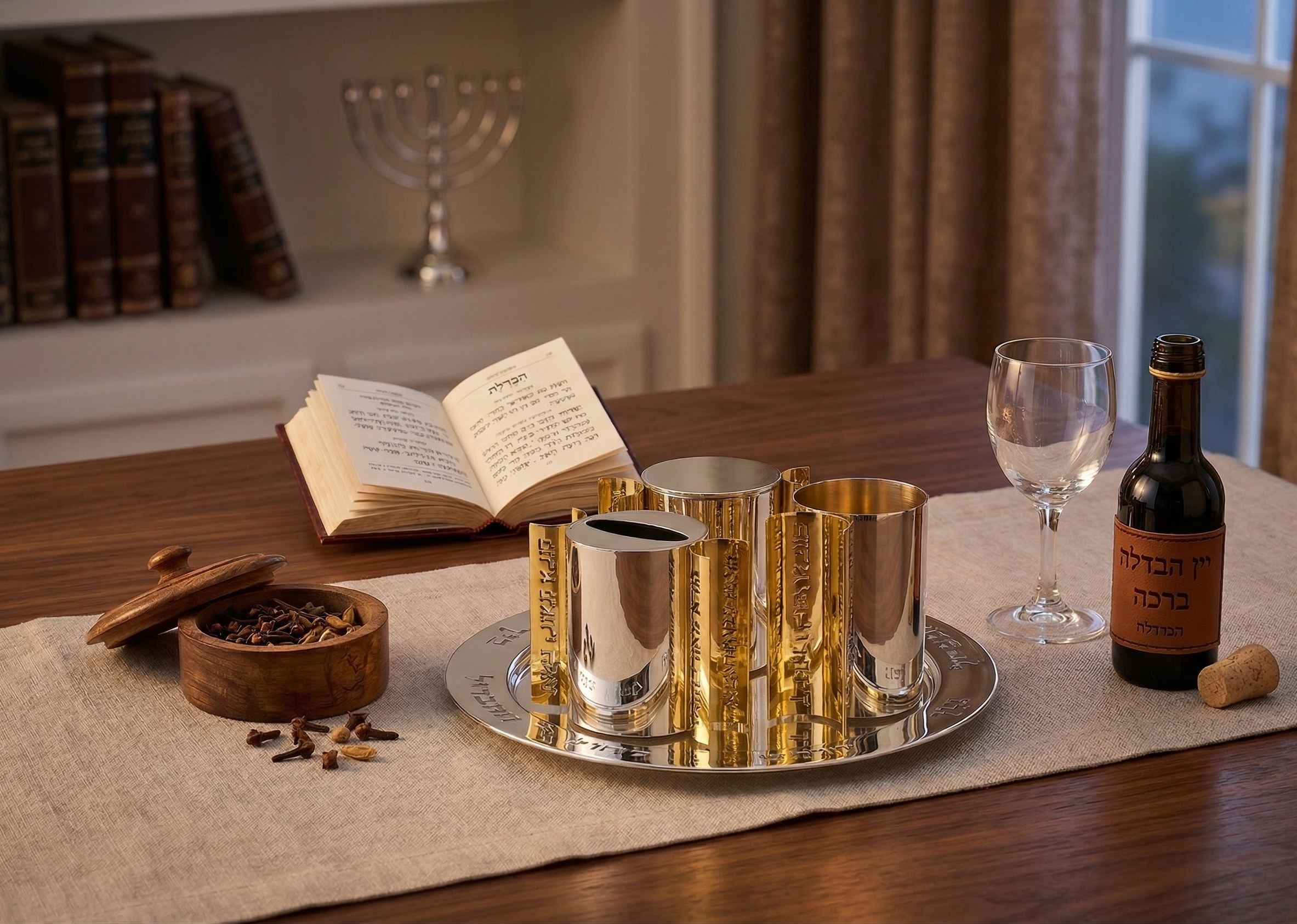 Slanted-Top Modern Sterling Silver Havdalah Set with Arch Handles