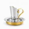 Modern Hand Cut Out Sterling Silver and Brass Mayim Achronim Set