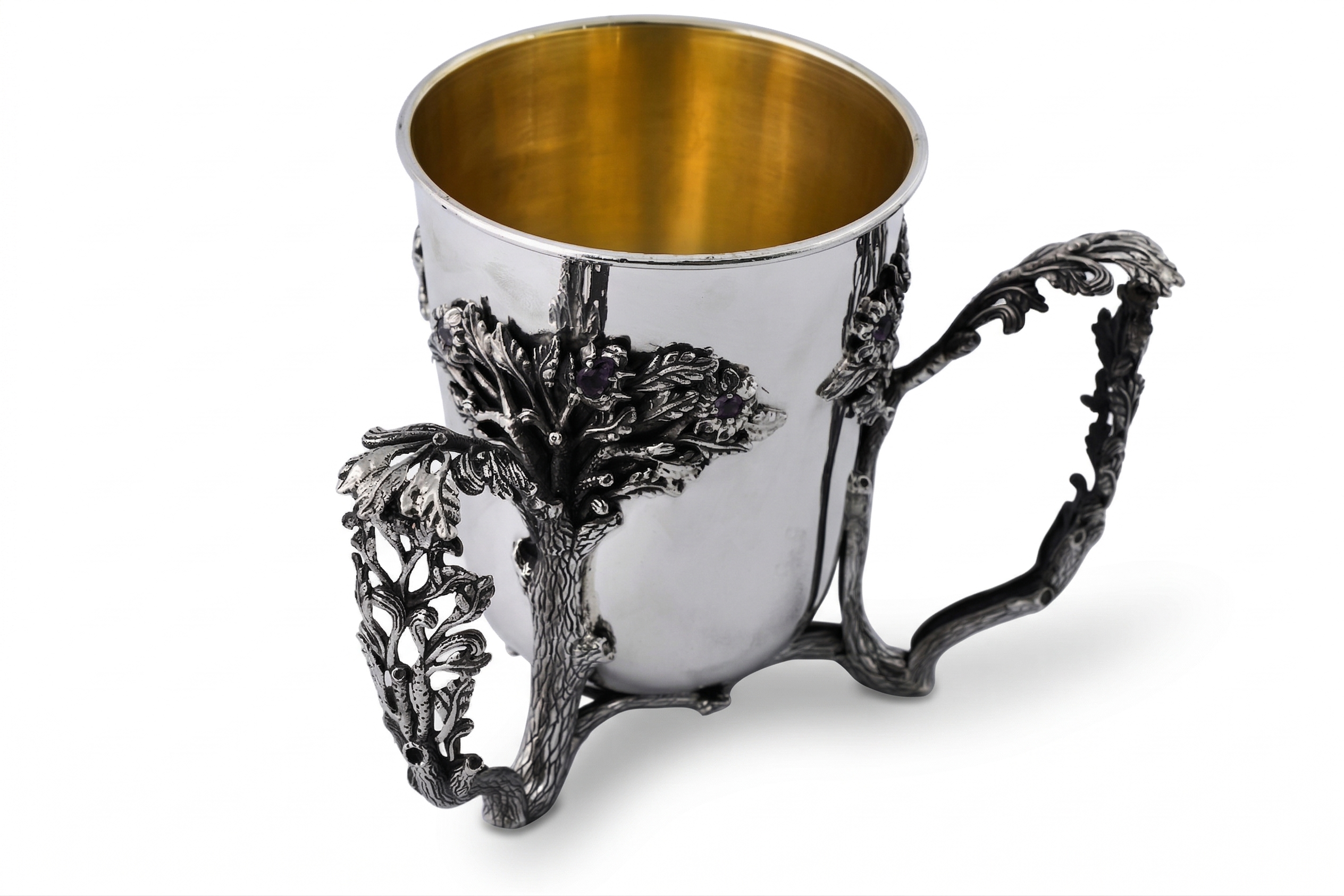 Sterling Silver Netilat Yadayim Semicircular Gold Blessing Handles