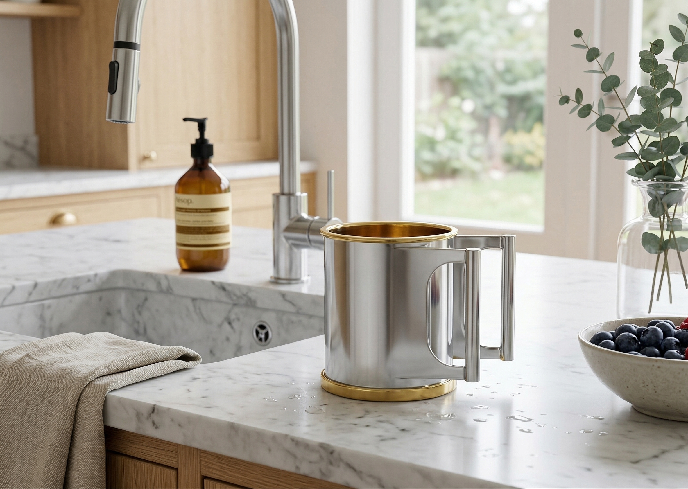 Contemporary Two-Tone Sterling Silver Washing Cup Parallel Handles