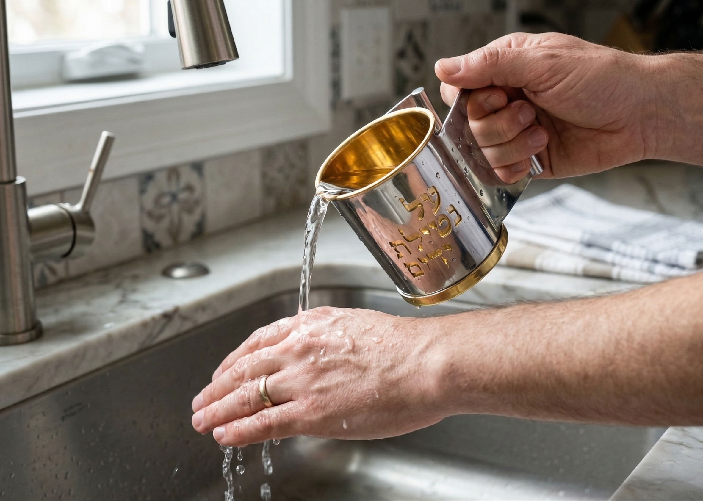 Contemporary Two-Tone Sterling Silver Washing Cup Parallel Handles