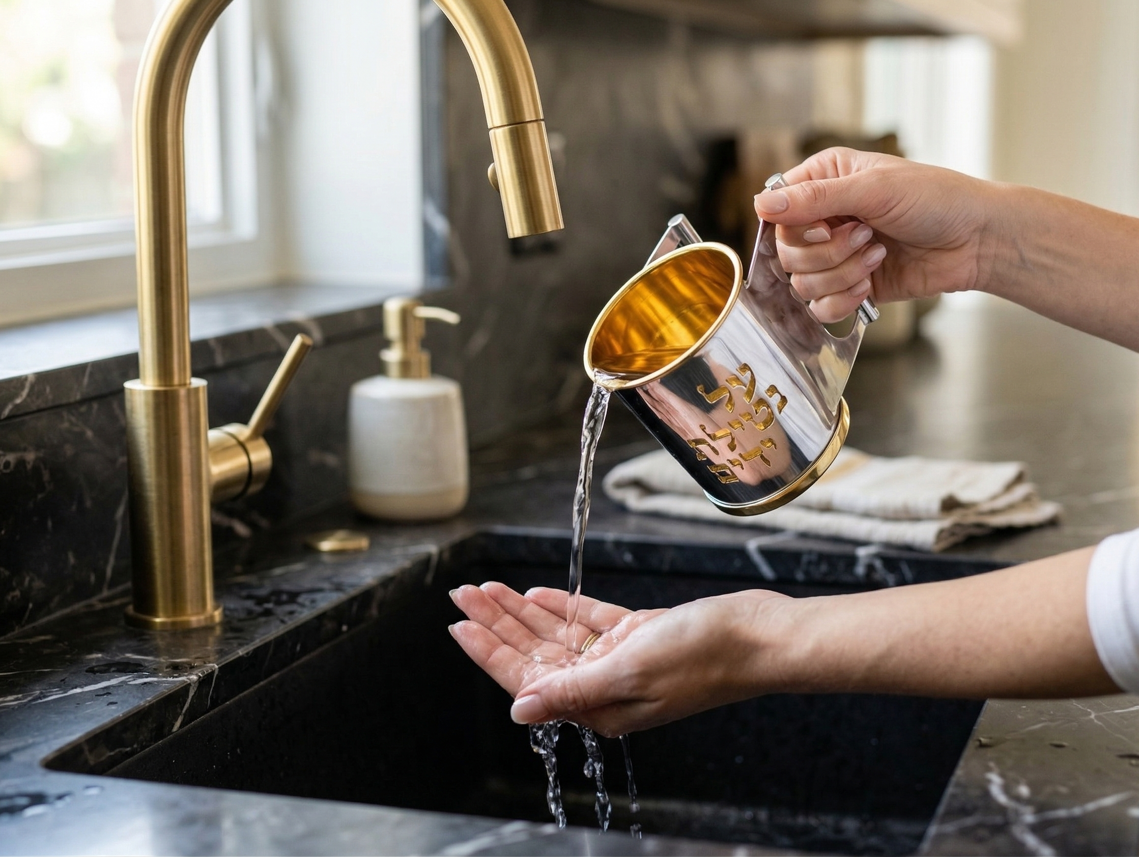 Contemporary Two-Tone Sterling Silver Washing Cup Parallel Handles
