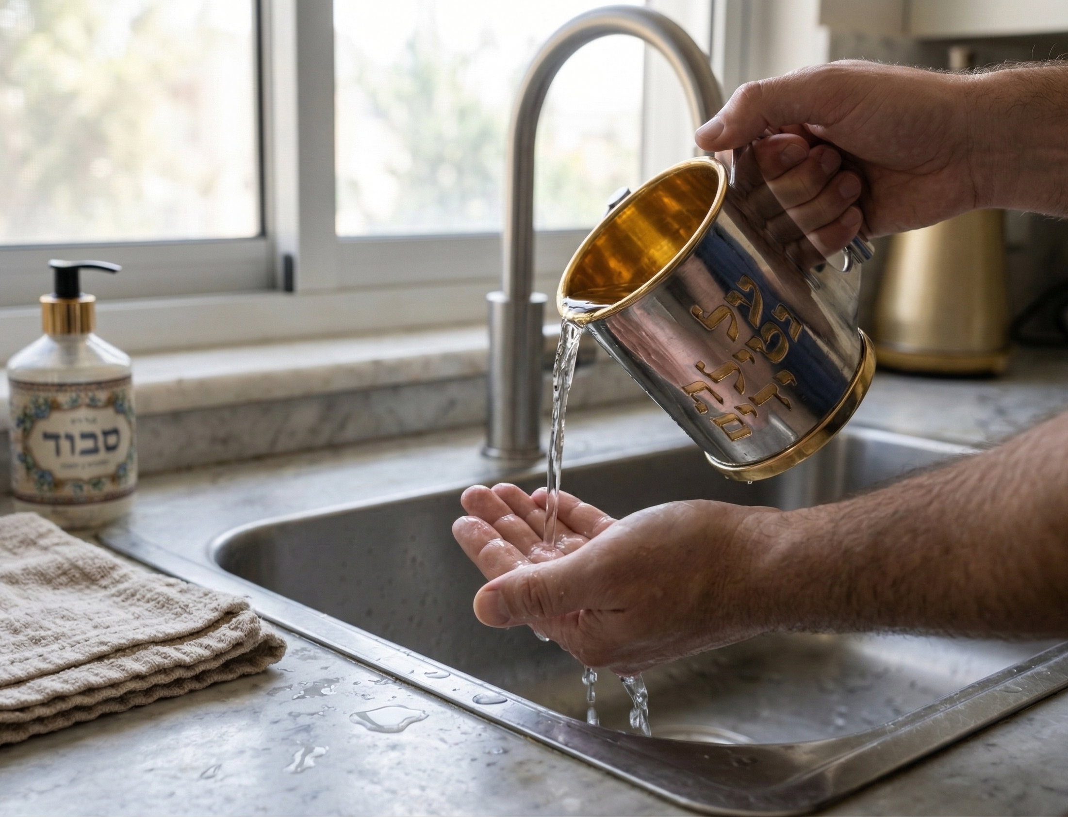 Contemporary Two-Tone Sterling Silver Washing Cup Parallel Handles