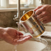 Opposing Handles Sterling Silver and Gold Brass Washing Cup
