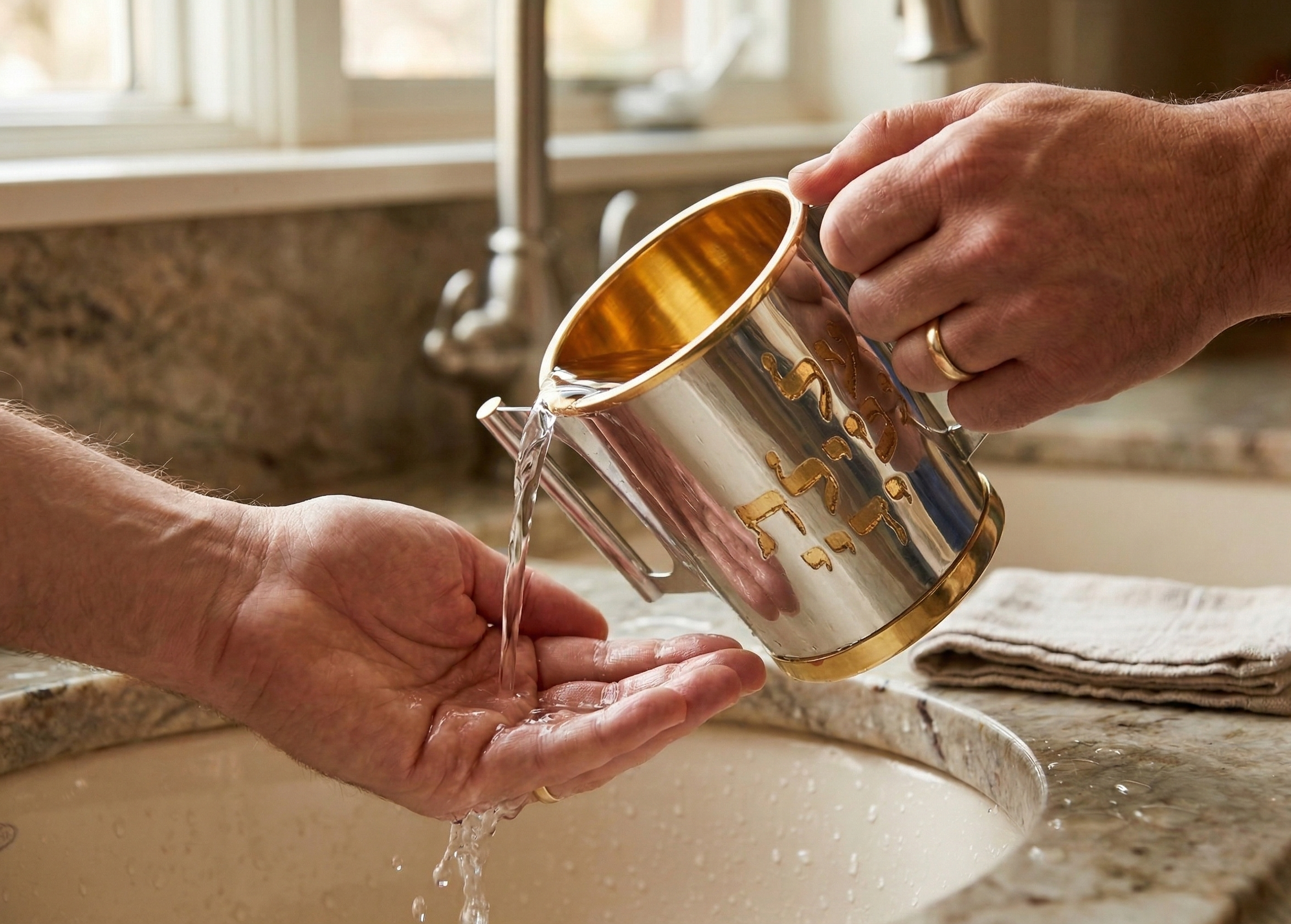 Opposing Handles Sterling Silver and Gold Brass Washing Cup