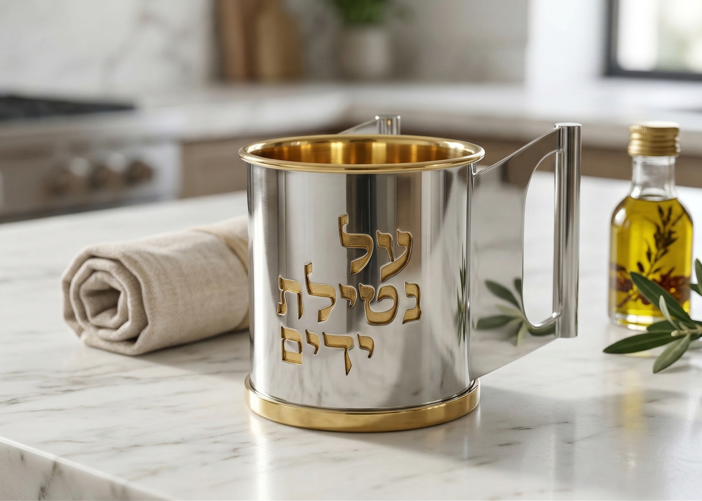 Contemporary Two-Tone Sterling Silver Washing Cup Parallel Handles