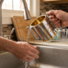 Opposing Handles Sterling Silver and Gold Brass Washing Cup