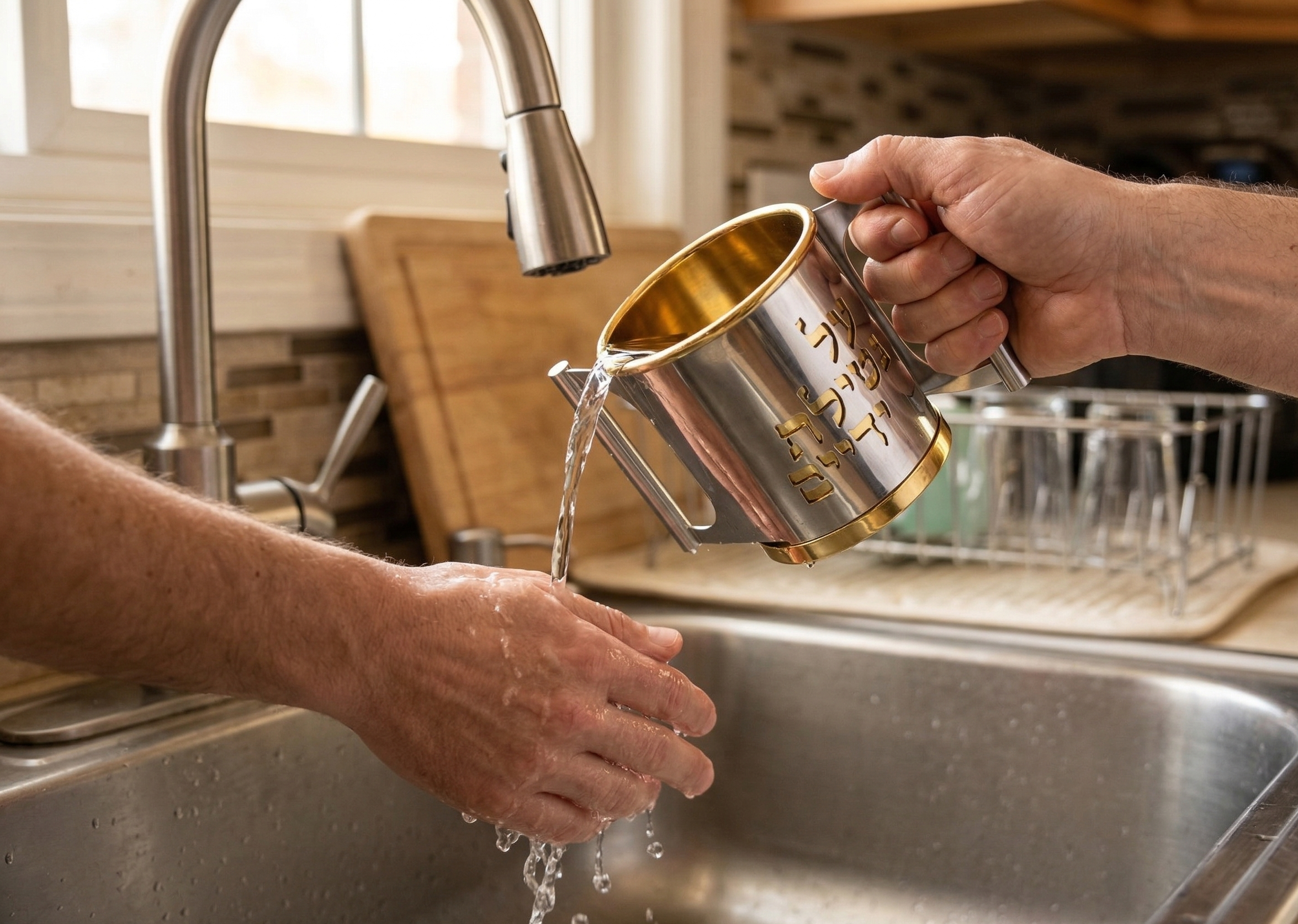 Opposing Handles Sterling Silver and Gold Brass Washing Cup