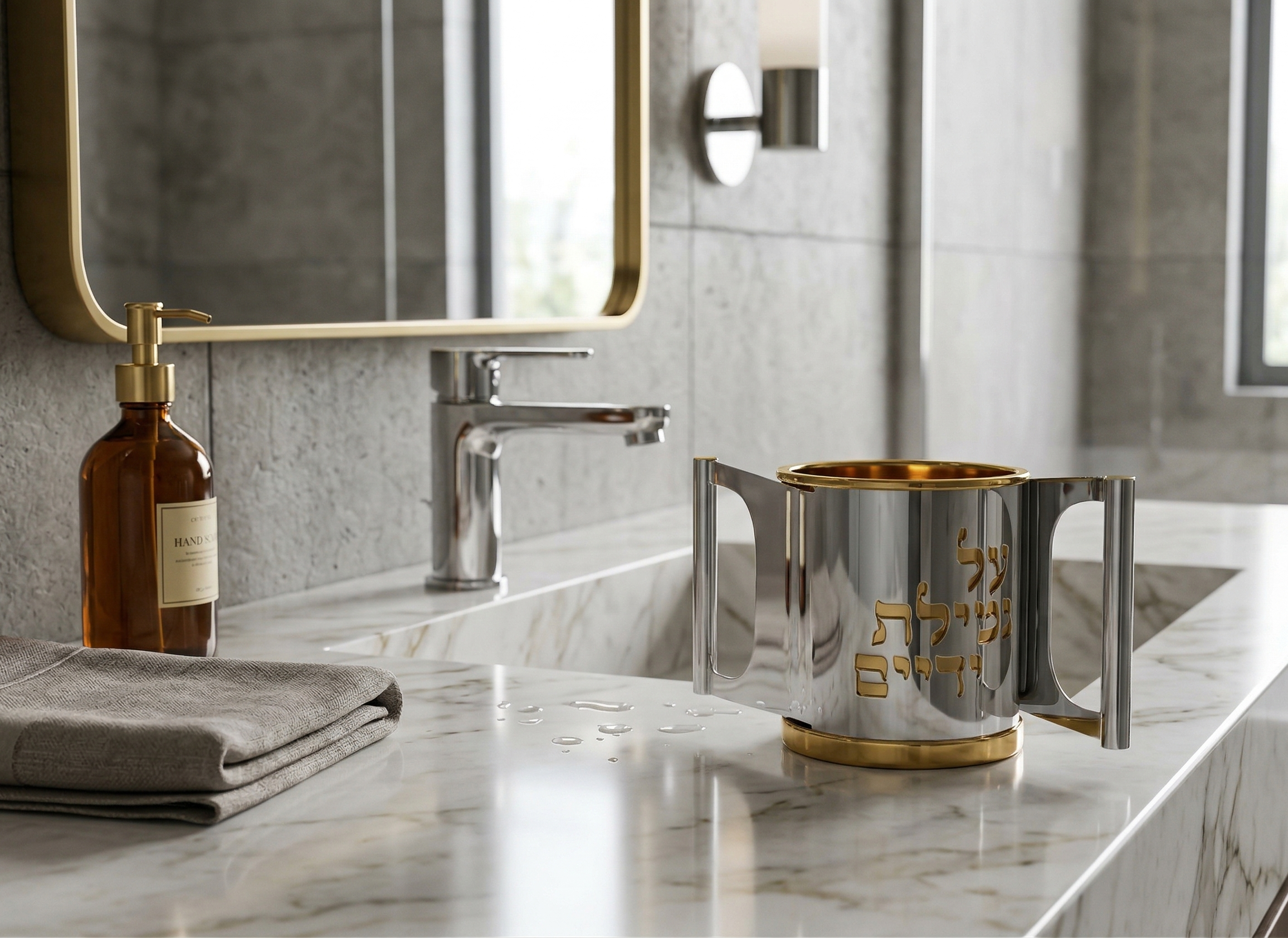 Opposing Handles Sterling Silver and Gold Brass Washing Cup