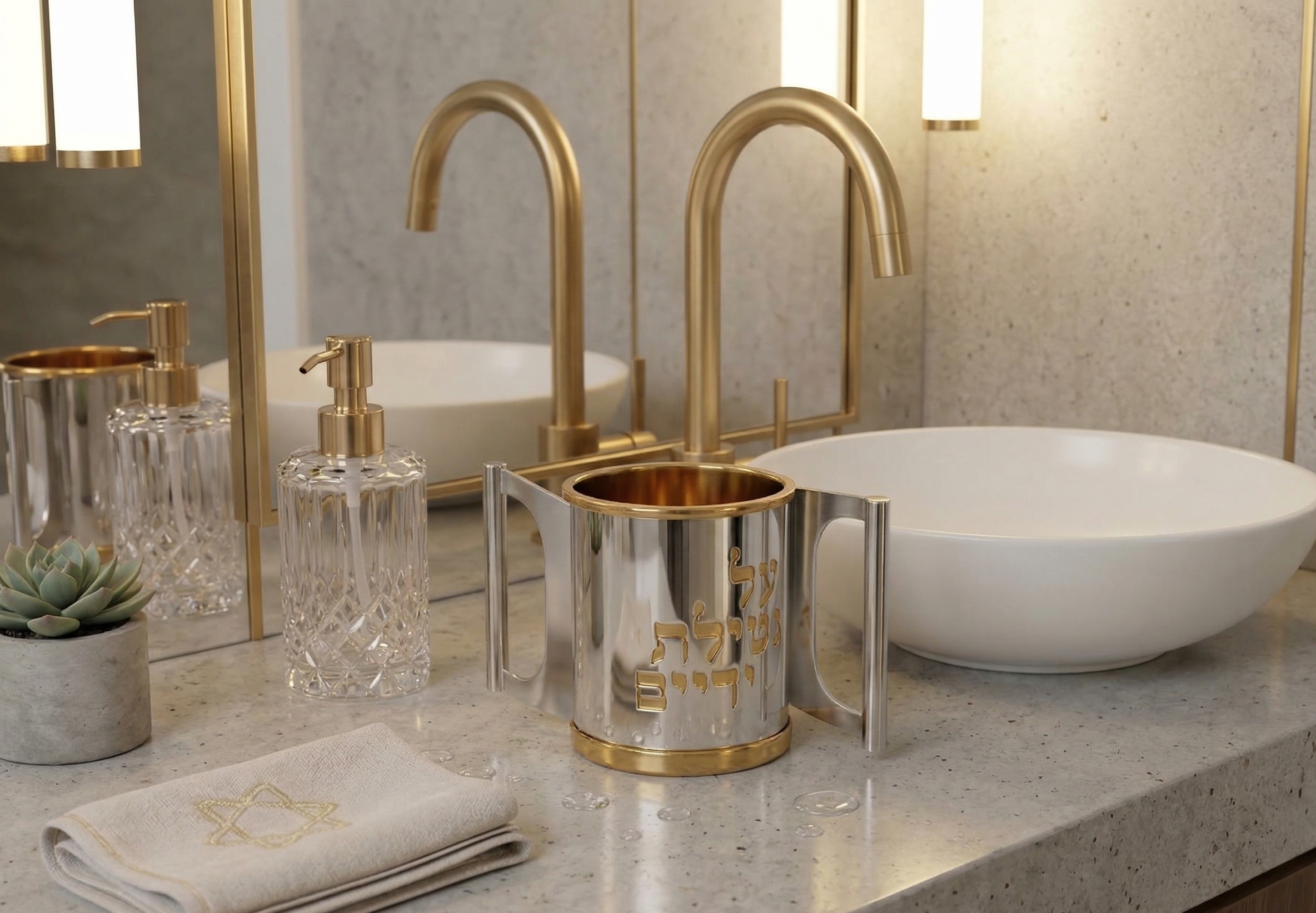 Opposing Handles Sterling Silver and Gold Brass Washing Cup