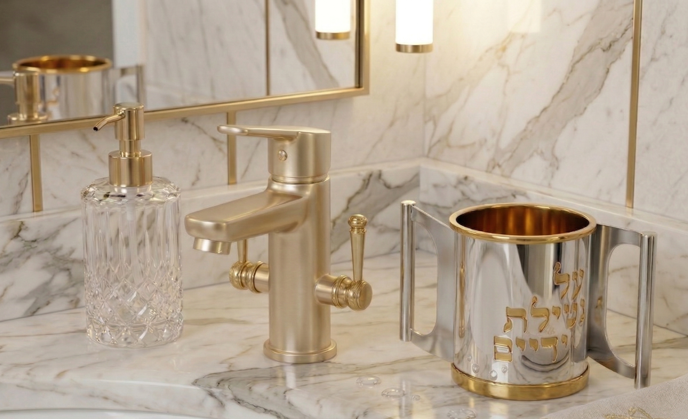 Opposing Handles Sterling Silver and Gold Brass Washing Cup
