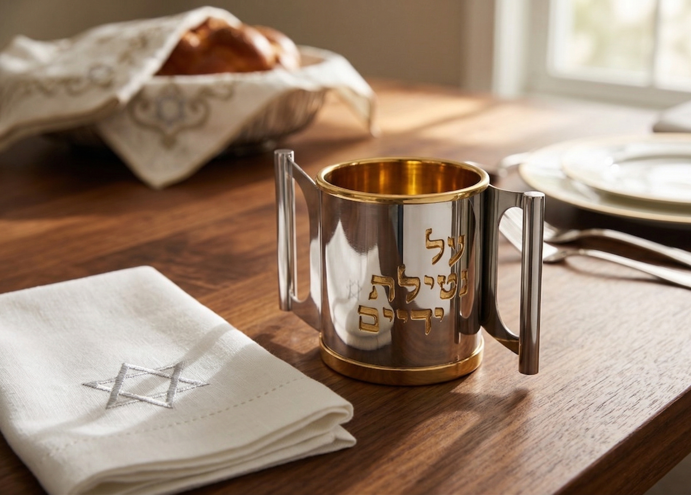 Opposing Handles Sterling Silver and Gold Brass Washing Cup