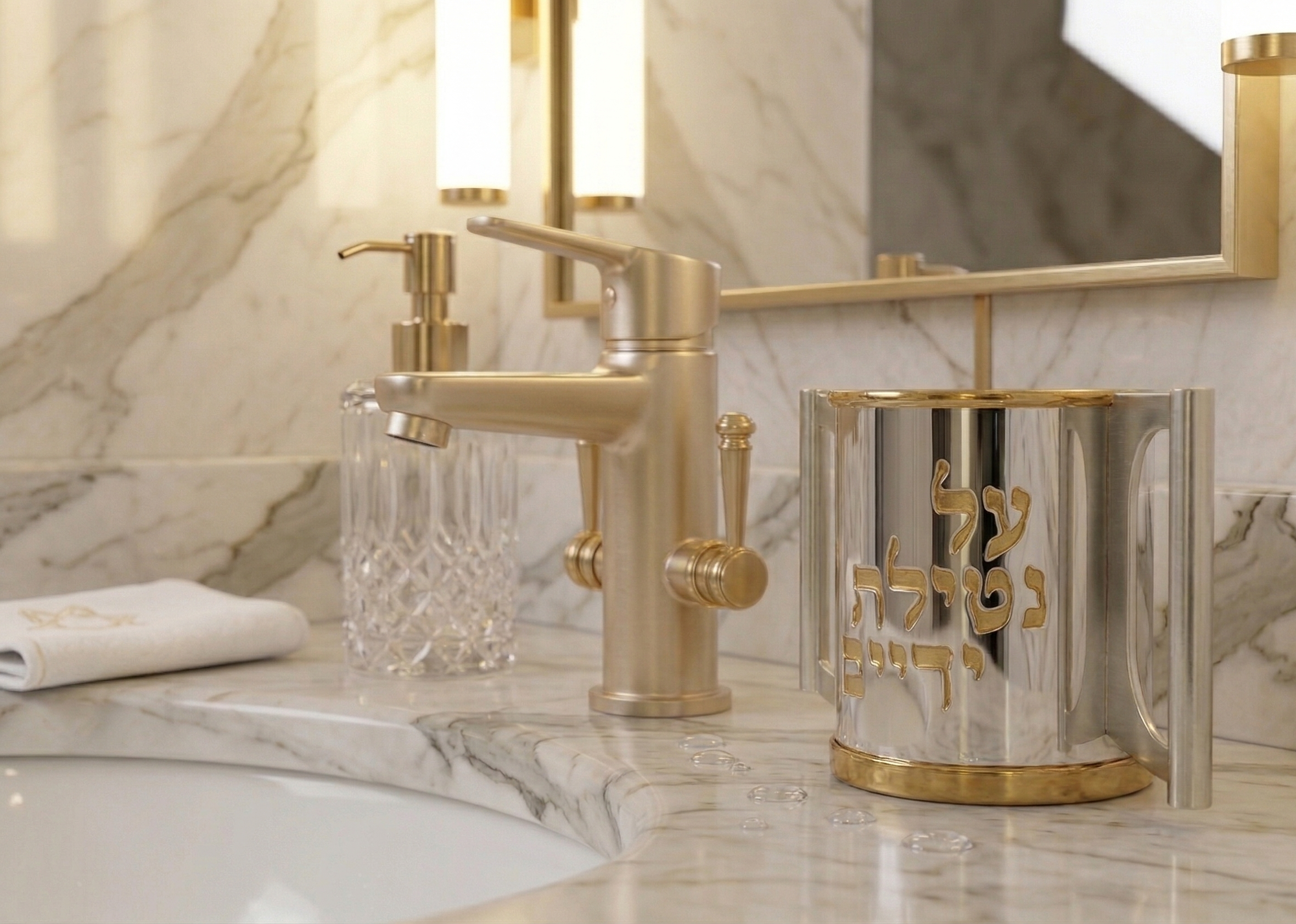 Opposing Handles Sterling Silver and Gold Brass Washing Cup