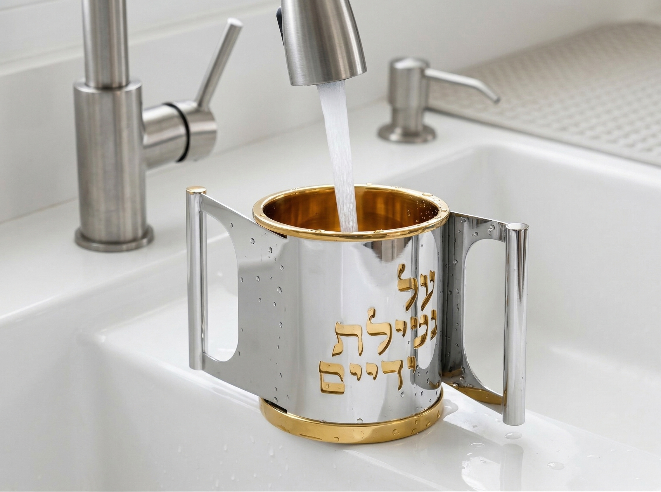 Opposing Handles Sterling Silver and Gold Brass Washing Cup