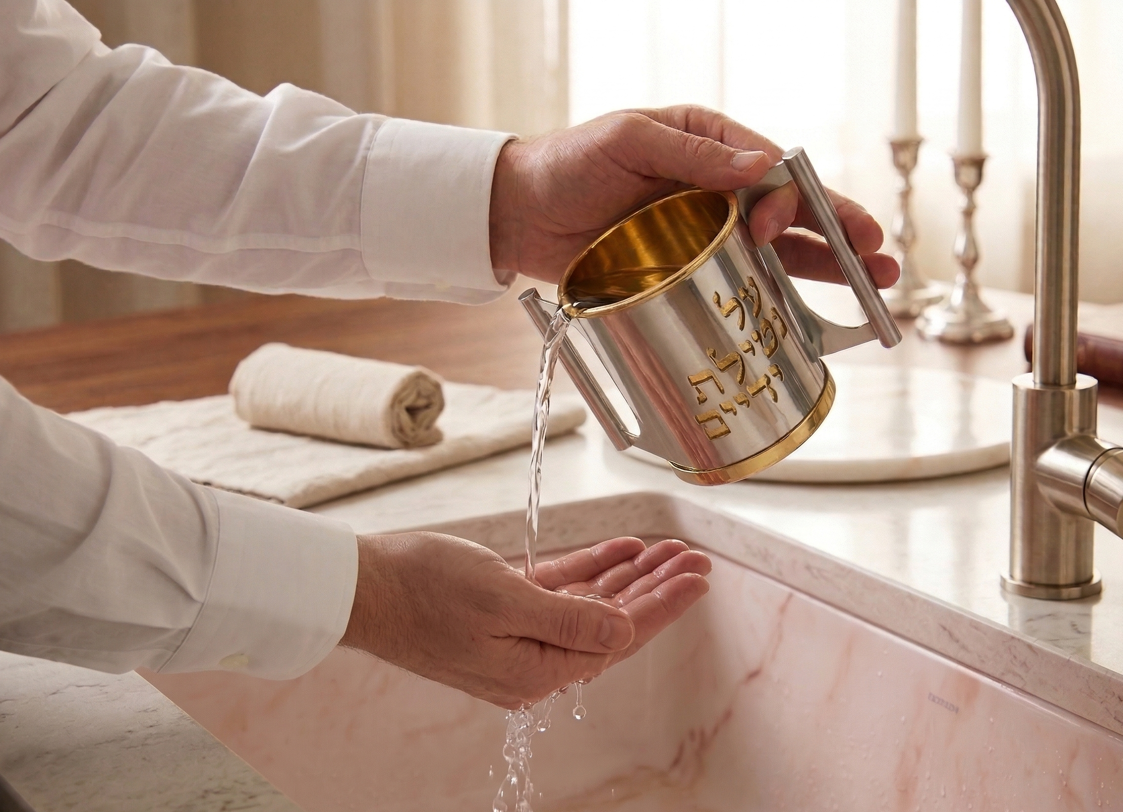 Opposing Handles Sterling Silver and Gold Brass Washing Cup