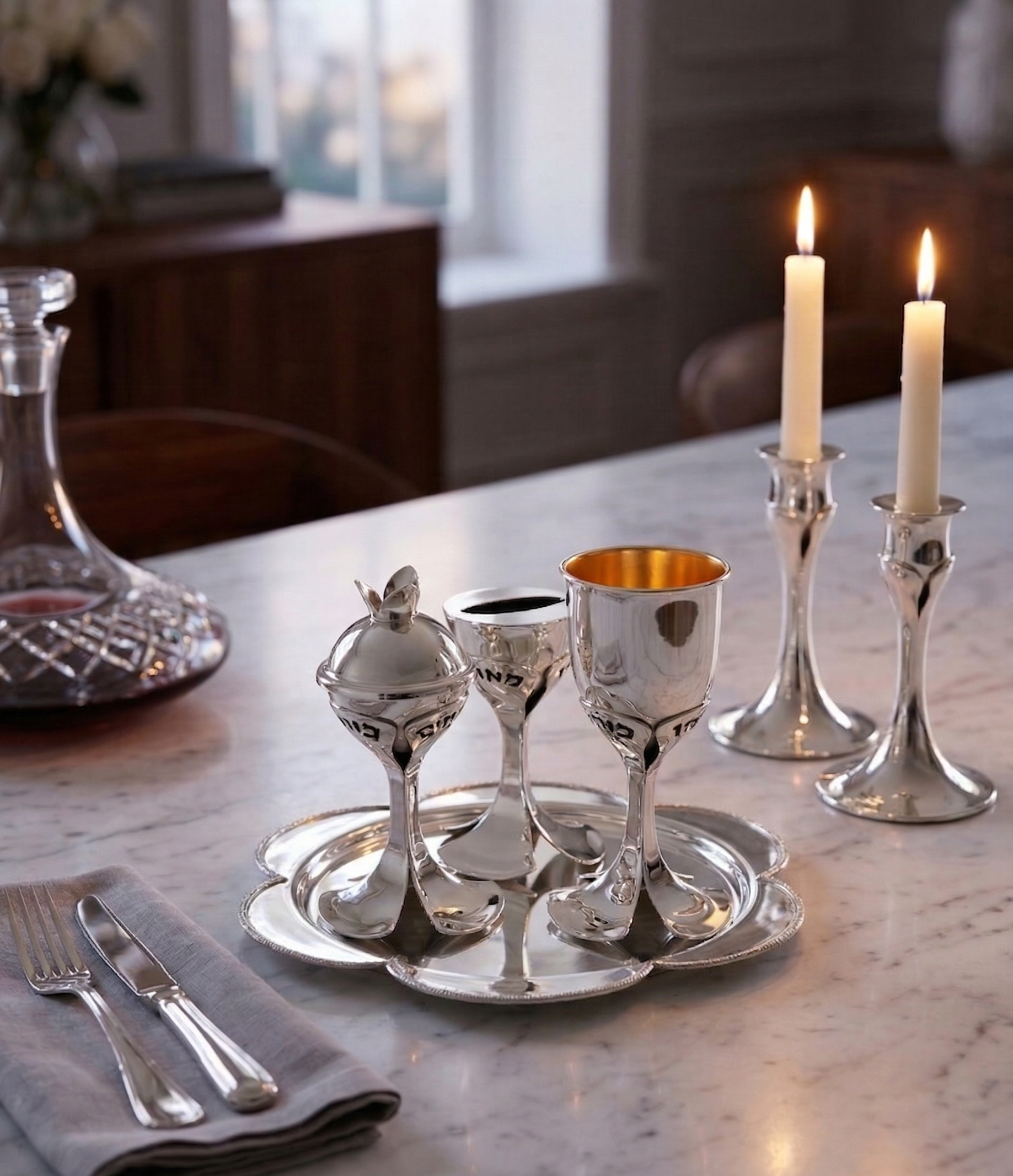 Contemporary Sterling Silver Floral Havdalah Set with Petals