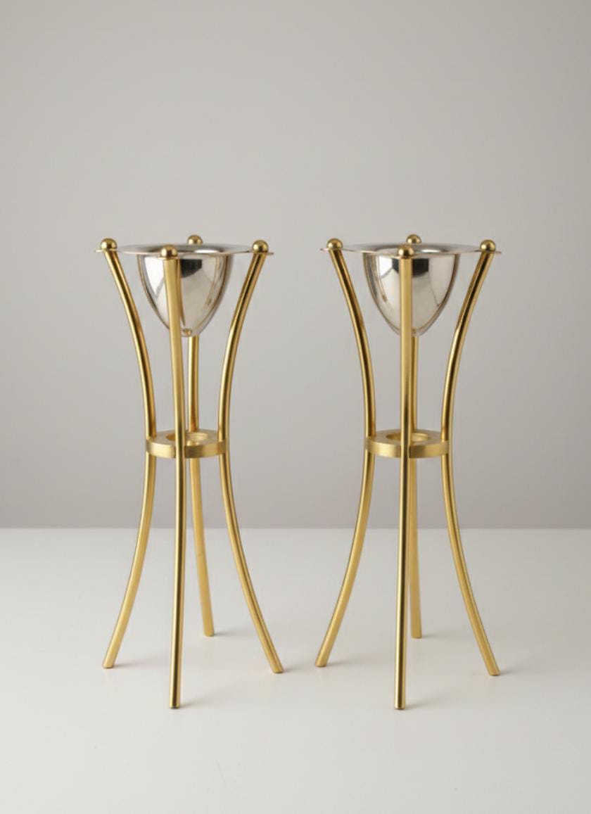 Tall Minimalist Airy Frame Candlesticks with Floating Silver Holders