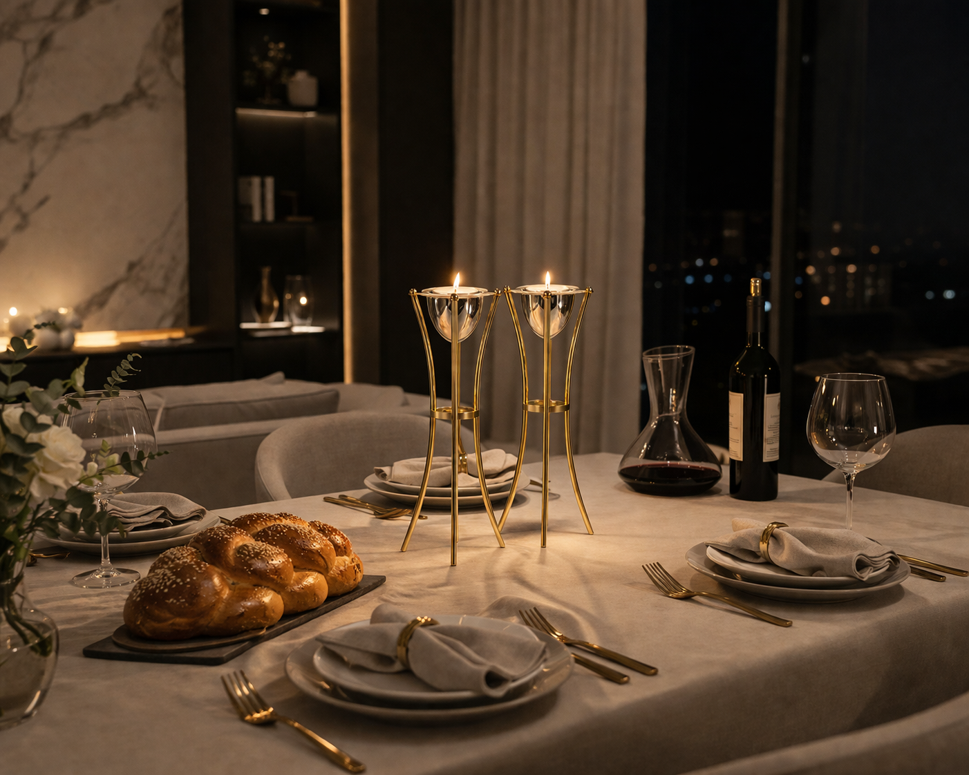Tall Minimalist Airy Frame Candlesticks with Floating Silver Holders