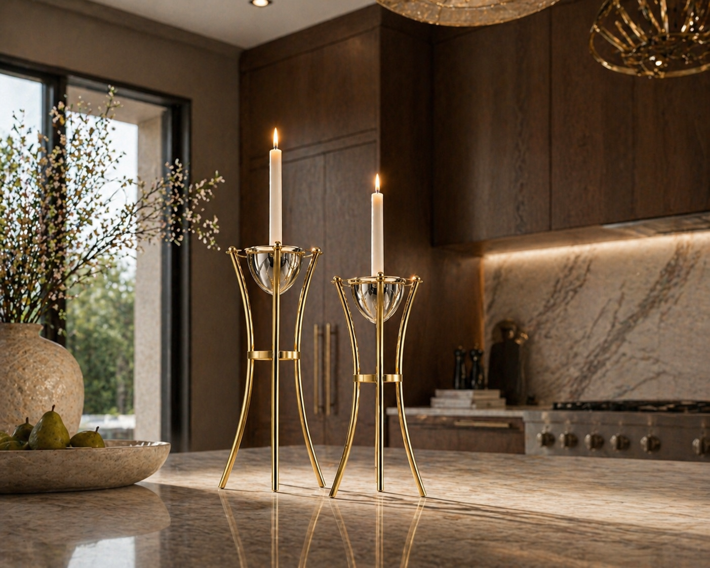 Tall Minimalist Airy Frame Candlesticks with Floating Silver Holders