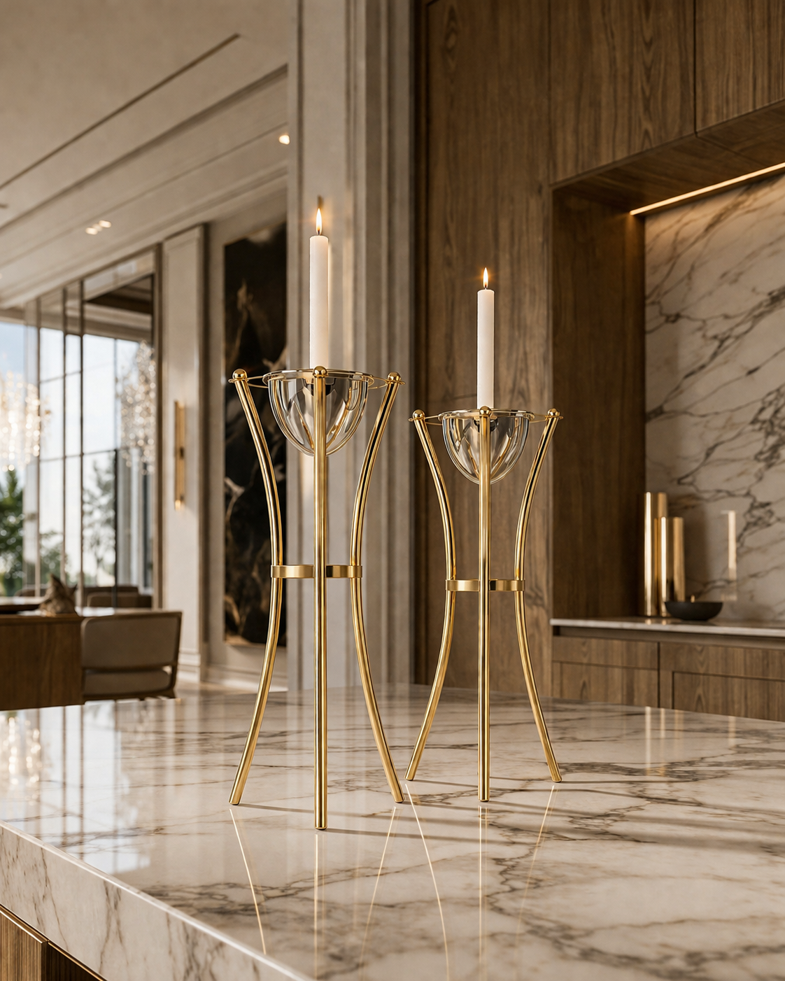 Tall Minimalist Airy Frame Candlesticks with Floating Silver Holders