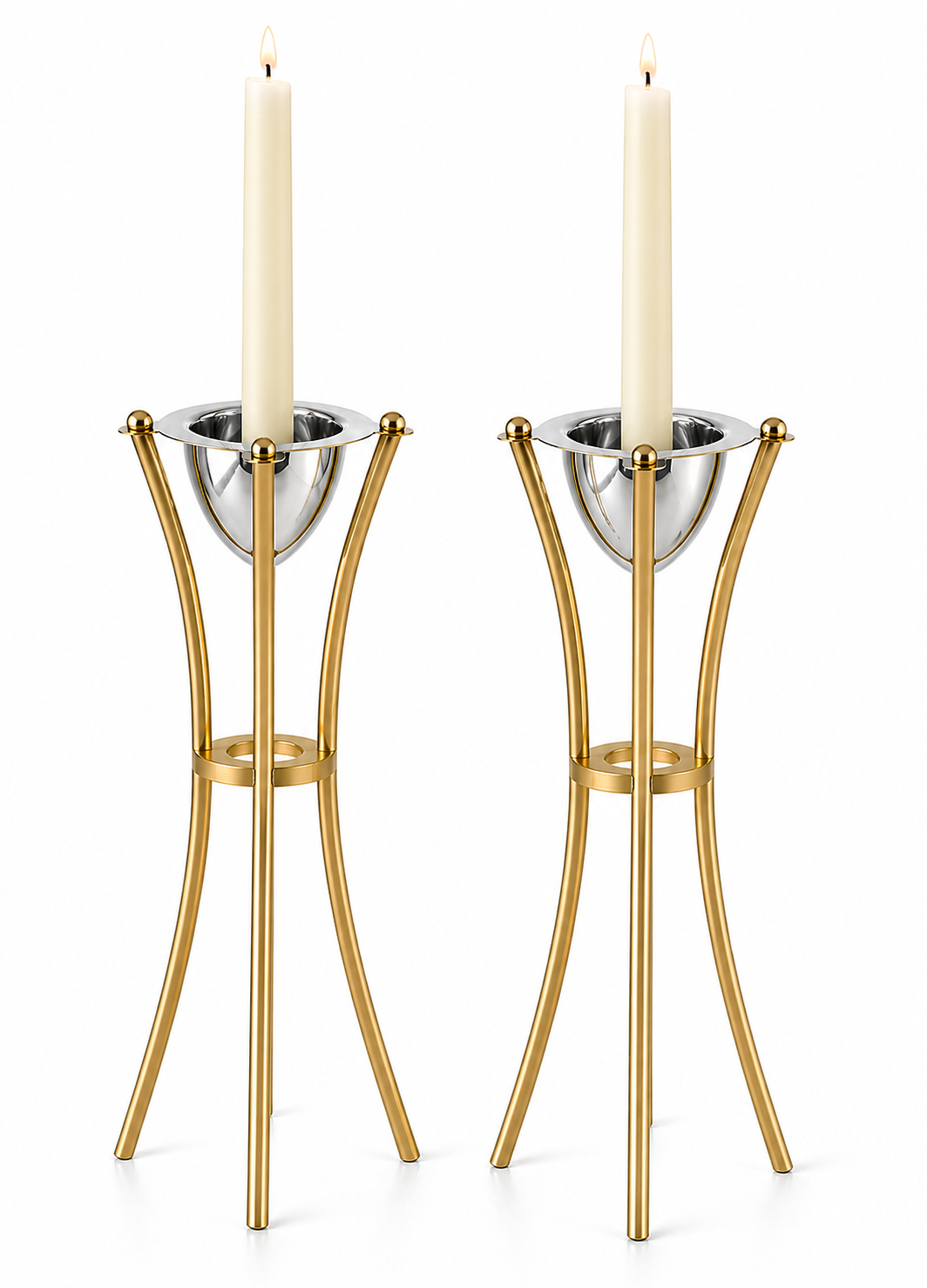 Tall Minimalist Airy Frame Candlesticks with Floating Silver Holders