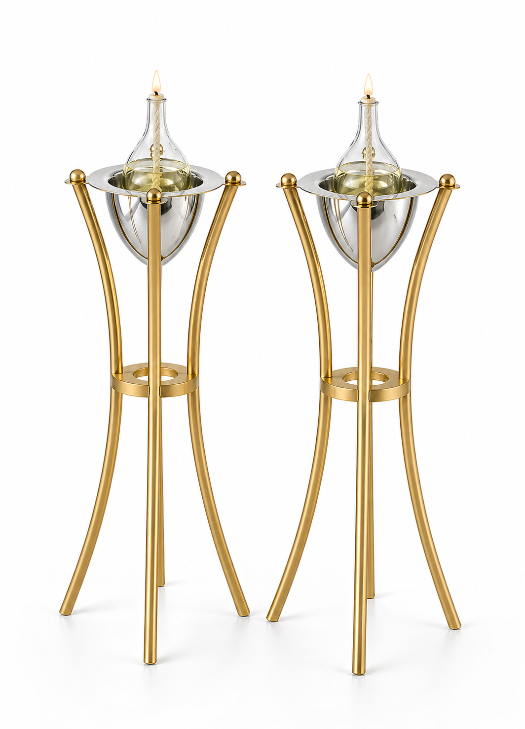 Tall Minimalist Airy Frame Candlesticks with Floating Silver Holders