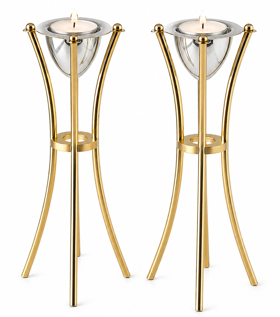 Tall Minimalist Airy Frame Candlesticks with Floating Silver Holders