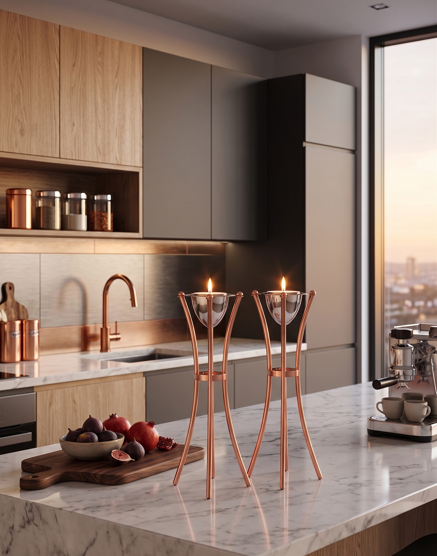 Tall Minimalist Airy Frame Candlesticks with Floating Silver Holders
