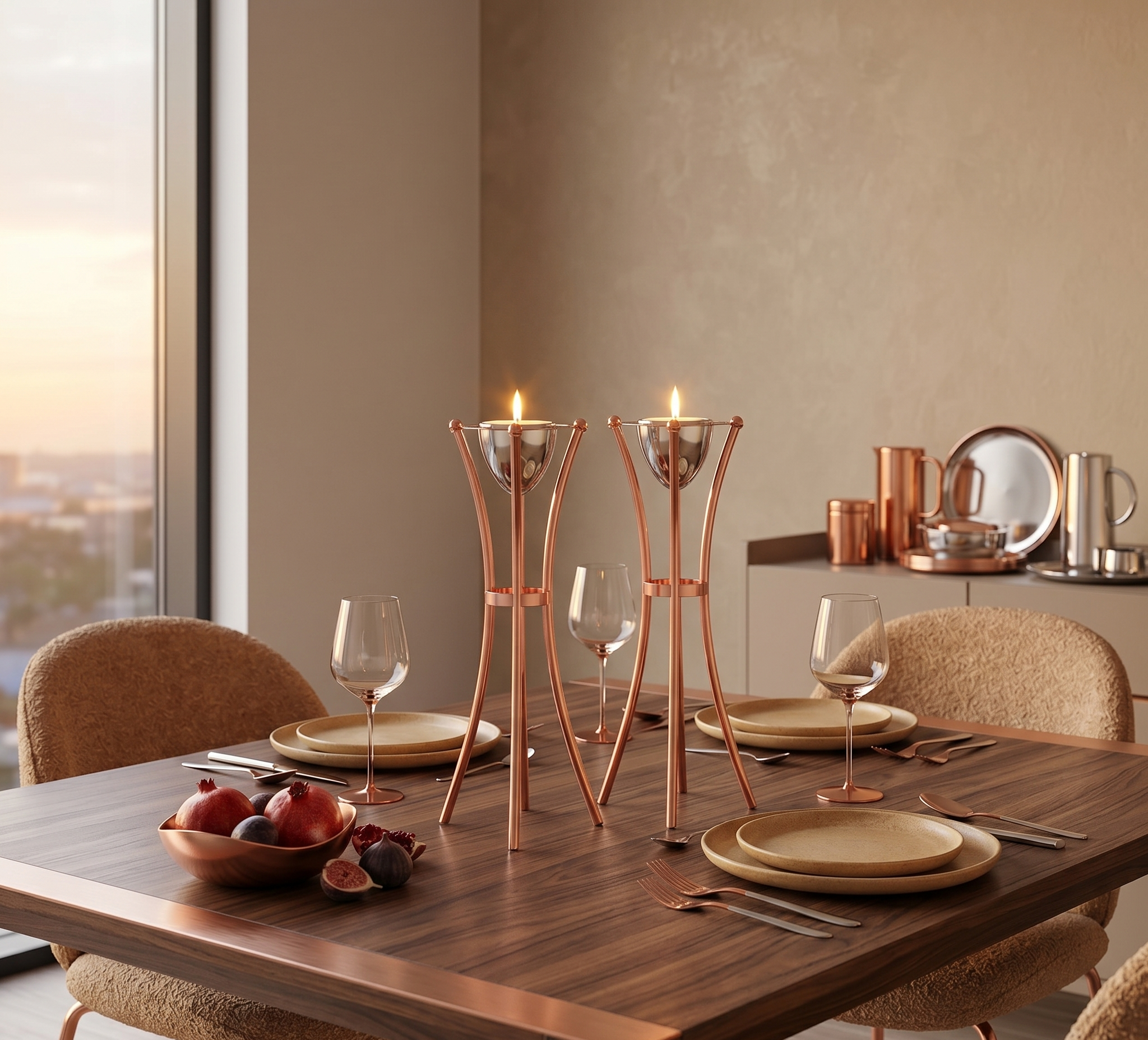 Tall Minimalist Airy Frame Candlesticks with Floating Silver Holders