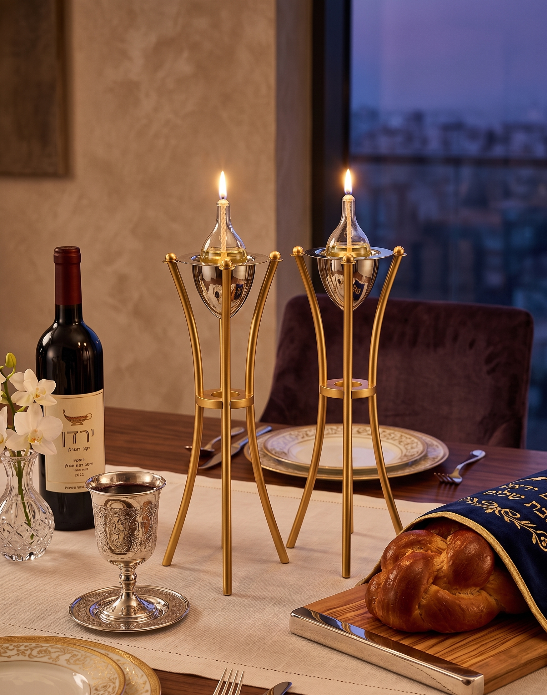 Tall Minimalist Airy Frame Candlesticks with Floating Silver Holders