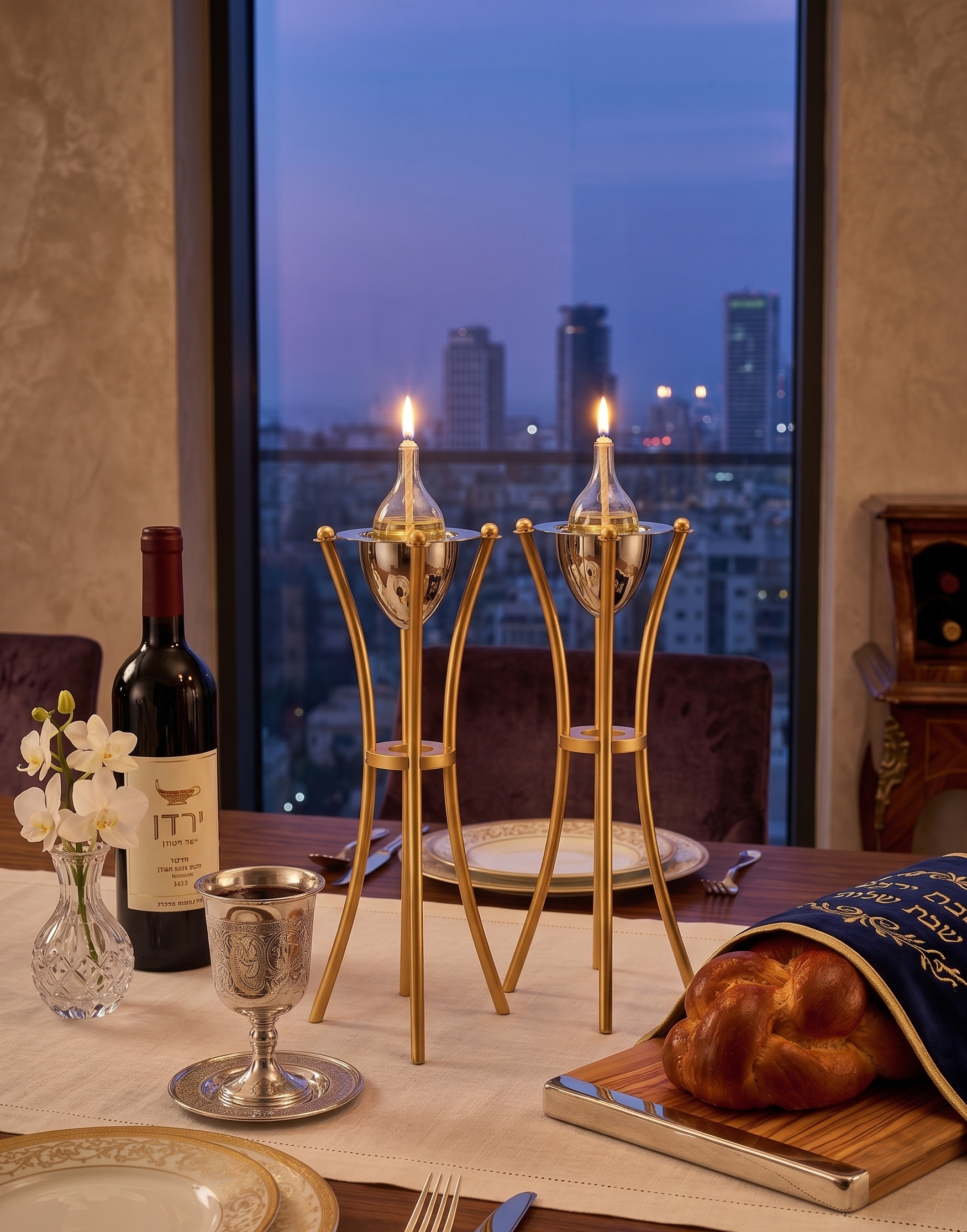 Tall Minimalist Airy Frame Candlesticks with Floating Silver Holders