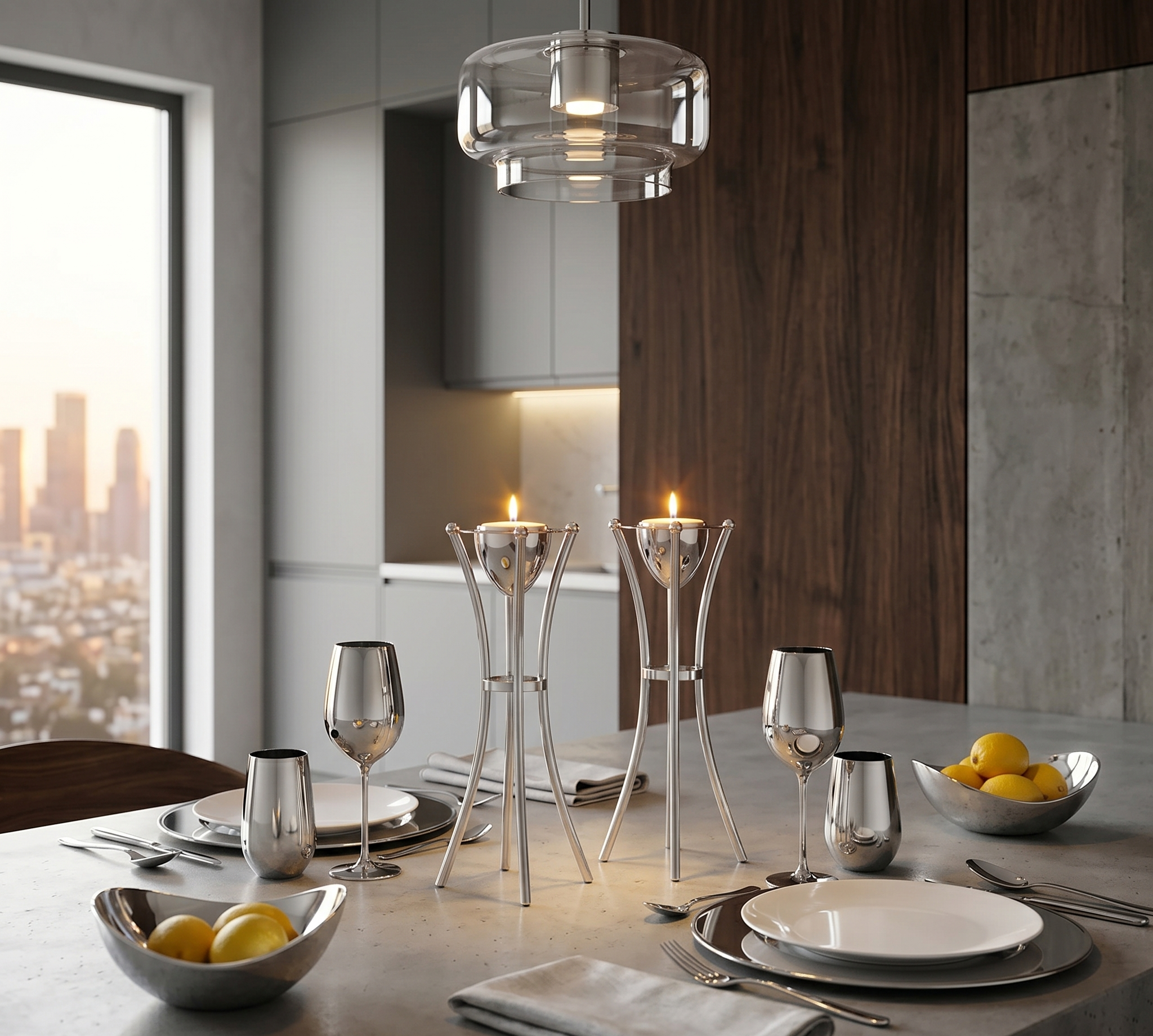 Tall Minimalist Airy Frame Candlesticks with Floating Silver Holders