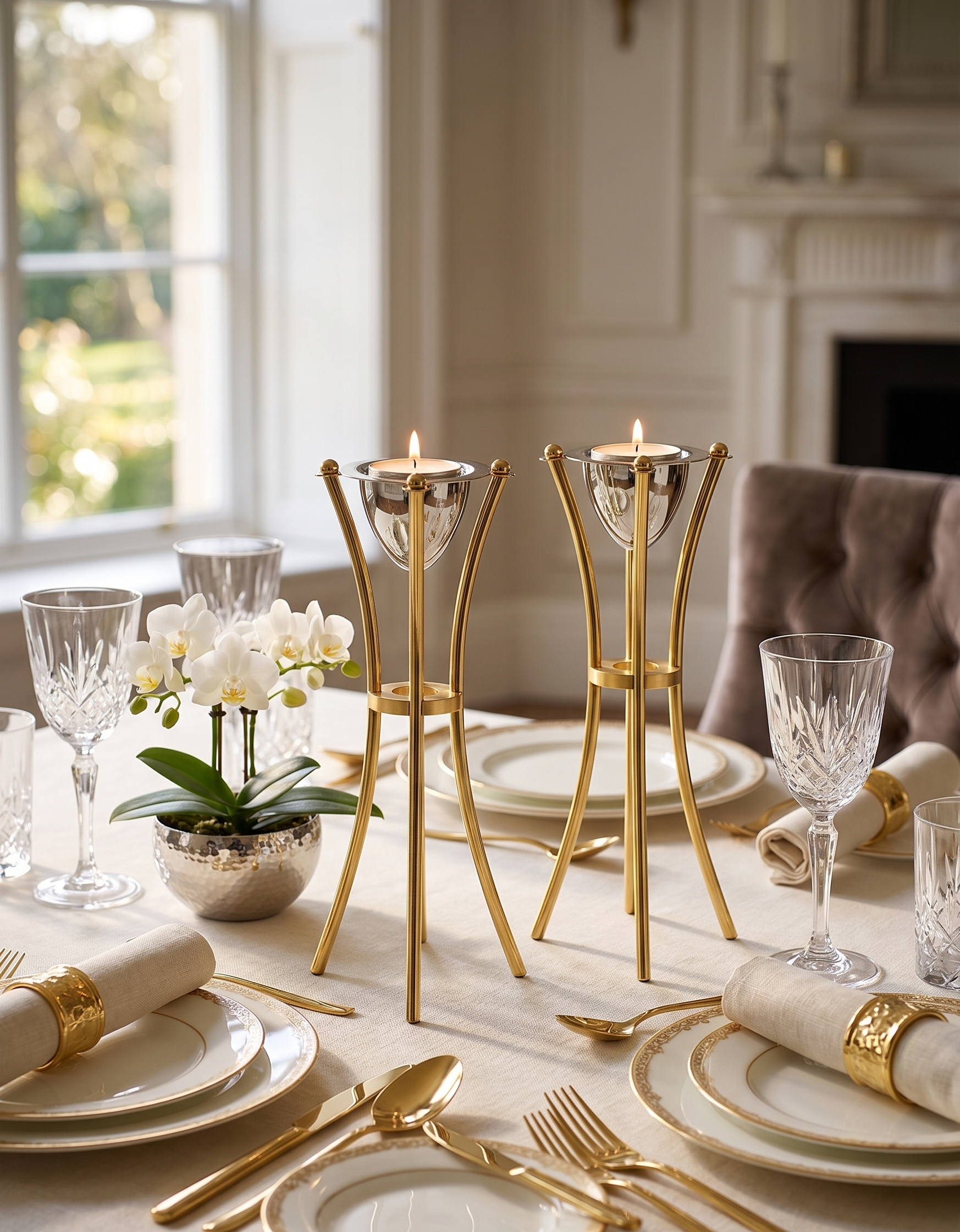 Tall Minimalist Airy Frame Candlesticks with Floating Silver Holders