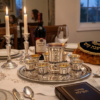 Sterling Silver Filigree Kiddush Cup Set with Eight Cups and Tray