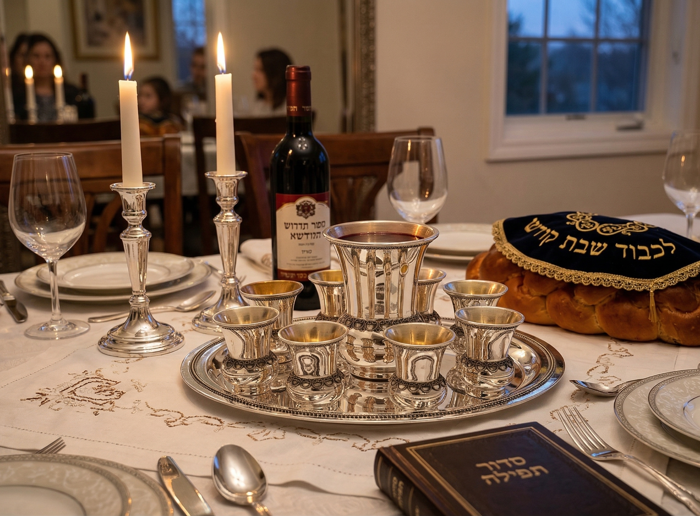 Sterling Silver Filigree Kiddush Cup Set with Eight Cups and Tray