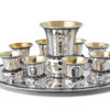 Sterling Silver Filigree Kiddush Cup Set with Eight Cups and Tray